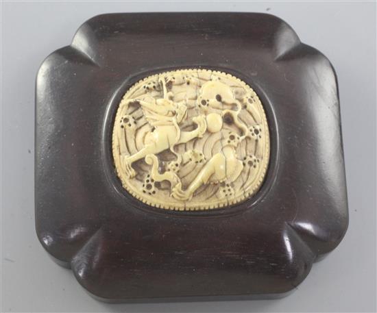 A Chinese Zitan wood and ivory mounted box and cover, Qing dynasty, width 8.5cm, slight shrinkage to cover